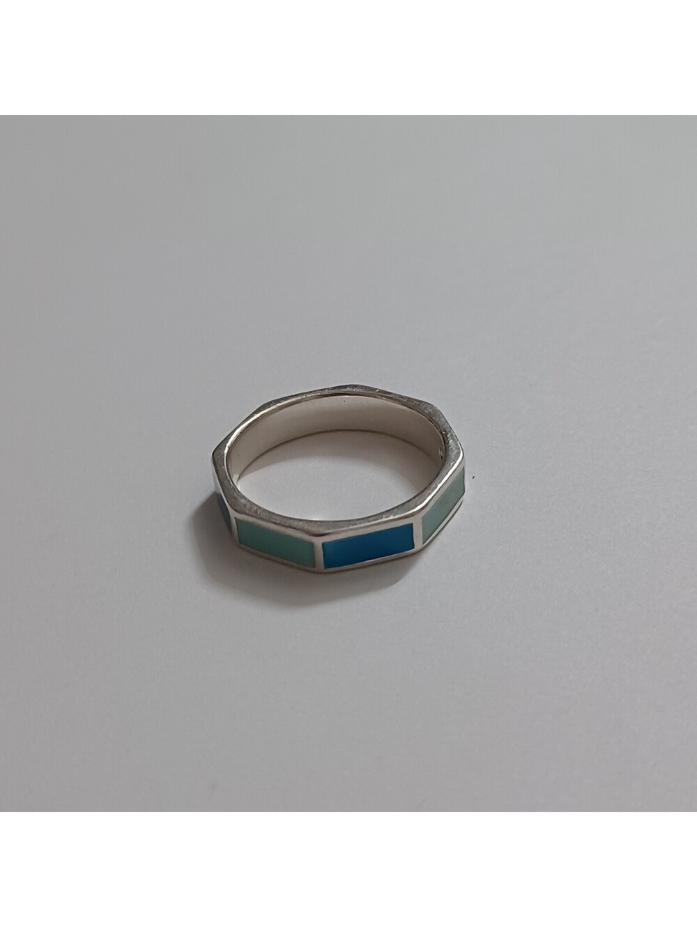 Teal Blue Inlay NF 925 Thailand Sterling Silver Ring Size 9